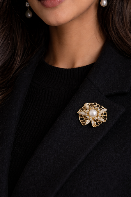 LP JEWELS Floral Pearl Pendant Cum Brooch – Gold Finish Statement Jewelry with Freshwater Pearl
