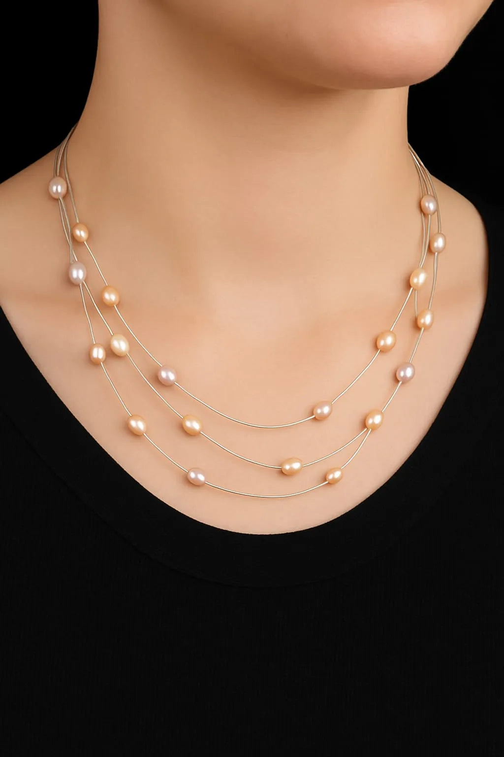 LP JEWELS Three-Line Multi-Color Pearl Necklace