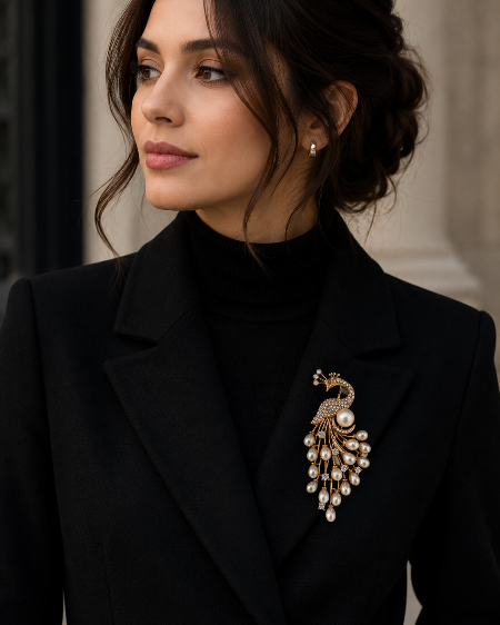 2-in-1 Peacock Pearl Pendant & Brooch | Rose Gold Jewelry | LP Jewels
