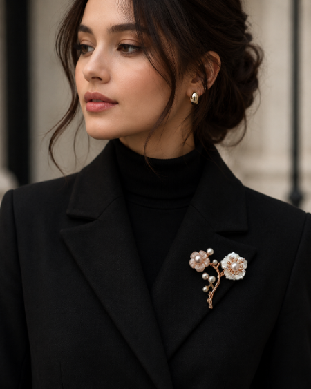 Floral Pearl Brooch Pin for Women | Rose Gold Flower Brooch | LP Jewels