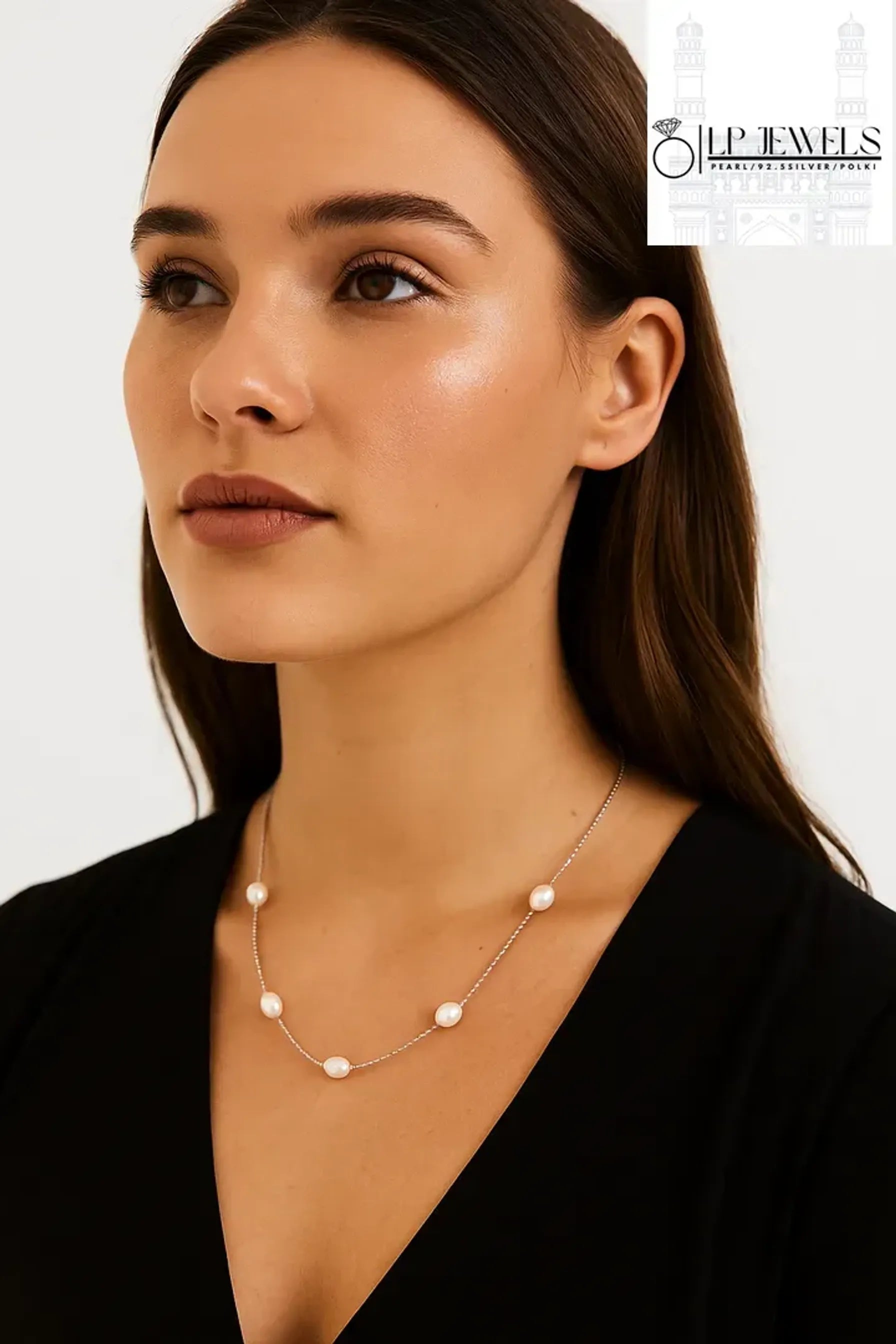 Minimal Silver Pearl Chain Necklace – Natural Freshwater Pearls