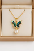 LP Jewels Butterfly Pendant Necklace with Pearl Drop for Women