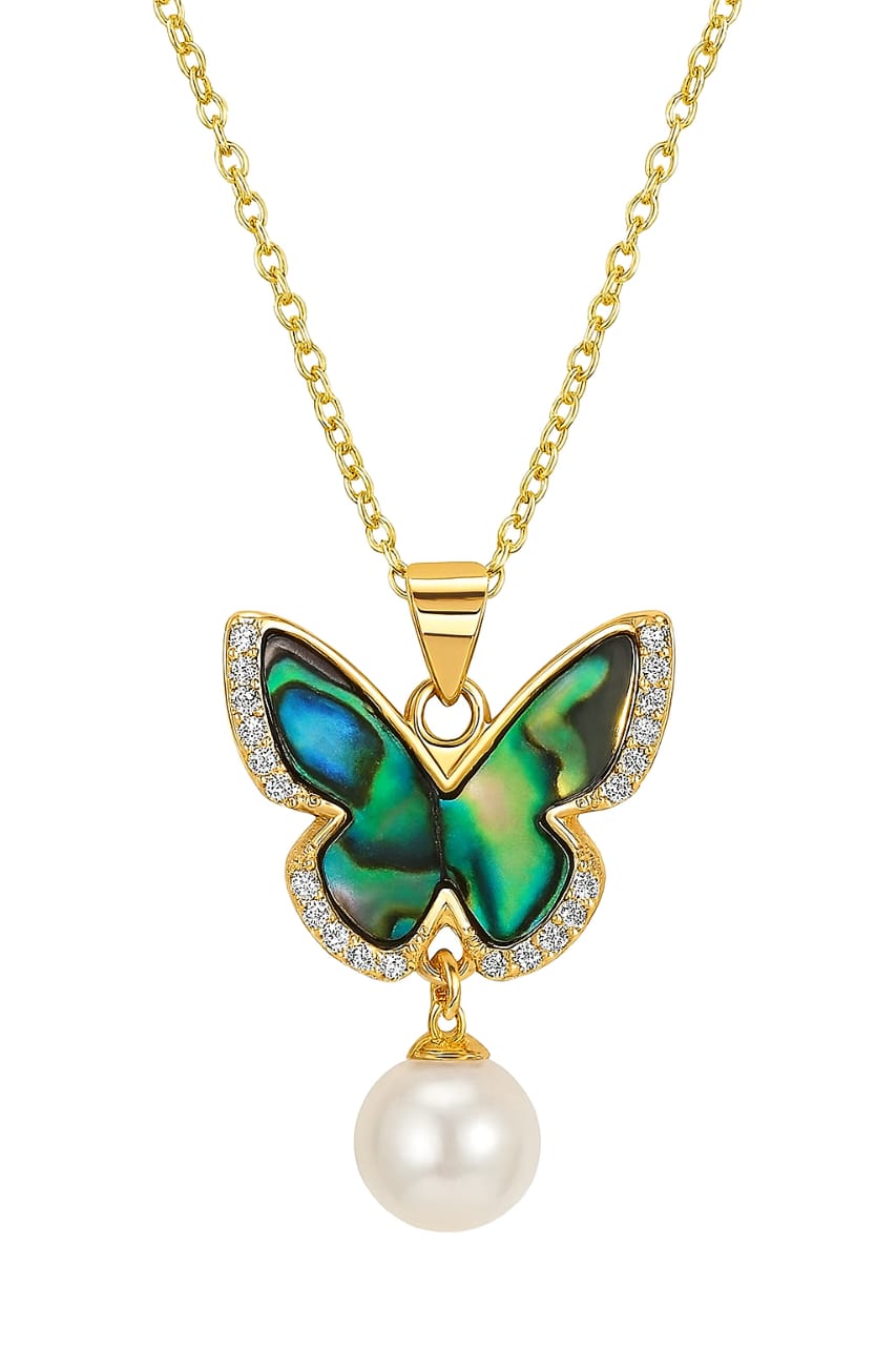 LP Jewels Butterfly Pendant Necklace with Pearl Drop for Women
