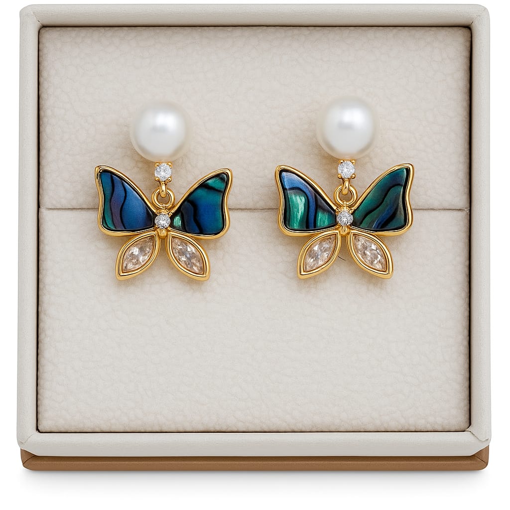 Luxury Pearl & Butterfly Earrings Combo Set – Premium 2-Pair Gift Box