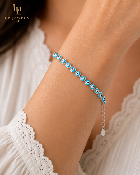 925 Sterling Silver Multi Evil Eye Bracelet for Women – Adjustable Blue Nazar Bracelet - LP Jewels