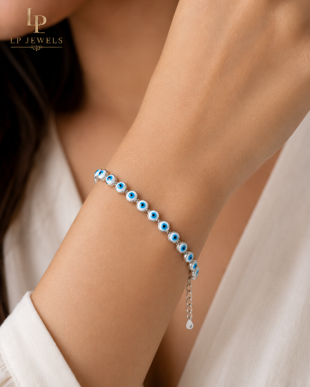 925 Sterling Silver Classic Evil Eye Bracelet for Women – Blue Nazar Charm - LP Jewels