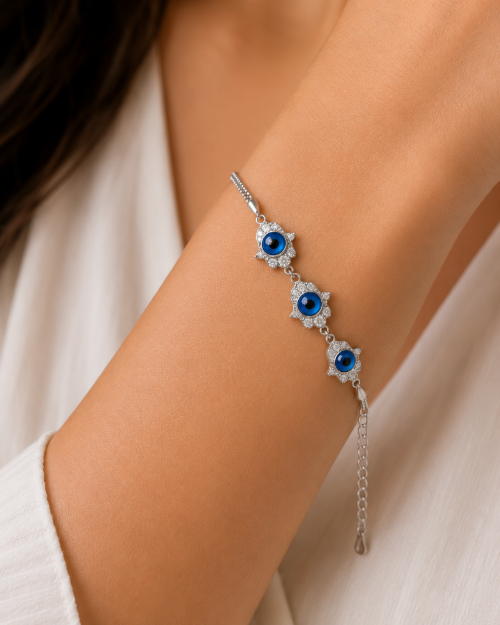 925 Sterling Silver Hamsa Hand Evil Eye Bracelet for Women | Protection Charm Bracelet | LP Jewels
