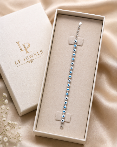 925 Sterling Silver Classic Evil Eye Bracelet for Women | Blue Nazar Charm | LP Jewels