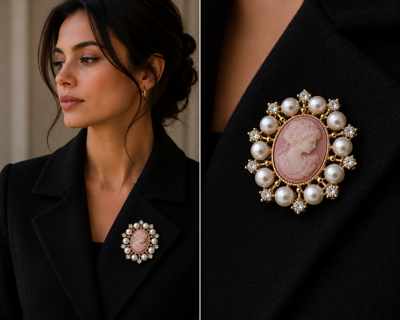 LP Jewels 2-in-1 Vintage Cameo Pearl Brooch Pendant – Gold-Tone Convertible Jewelry