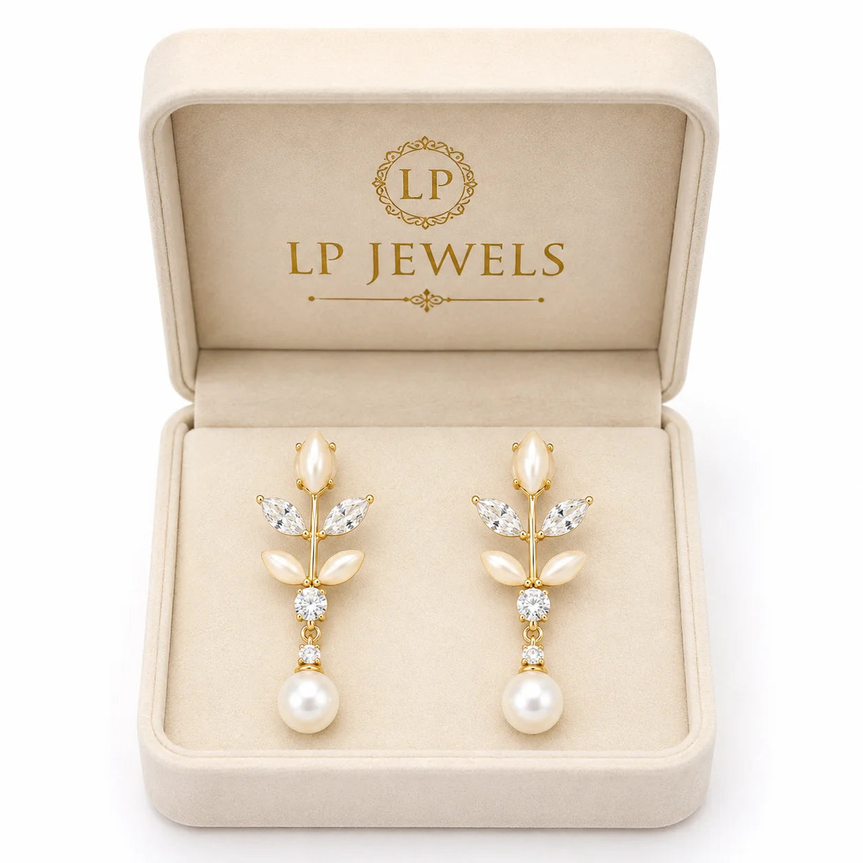 Pearl Floral Drop Earrings with Crystal Accents | LP Jewels