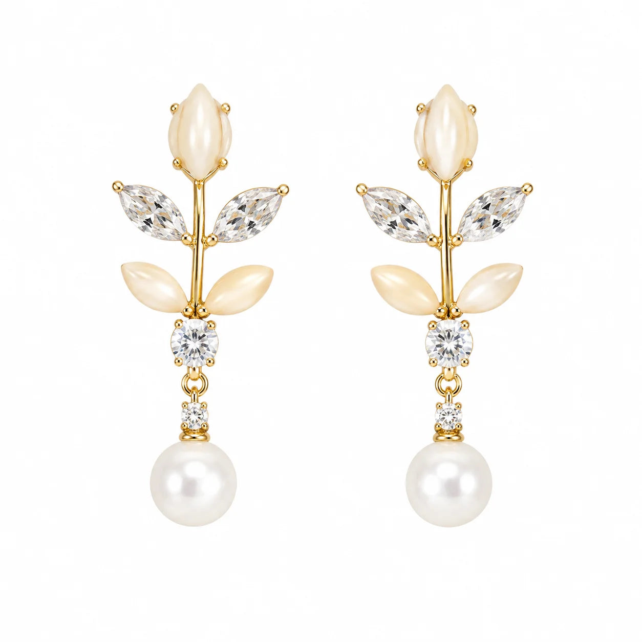 Pearl Floral Drop Earrings with Crystal Accents | LP Jewels