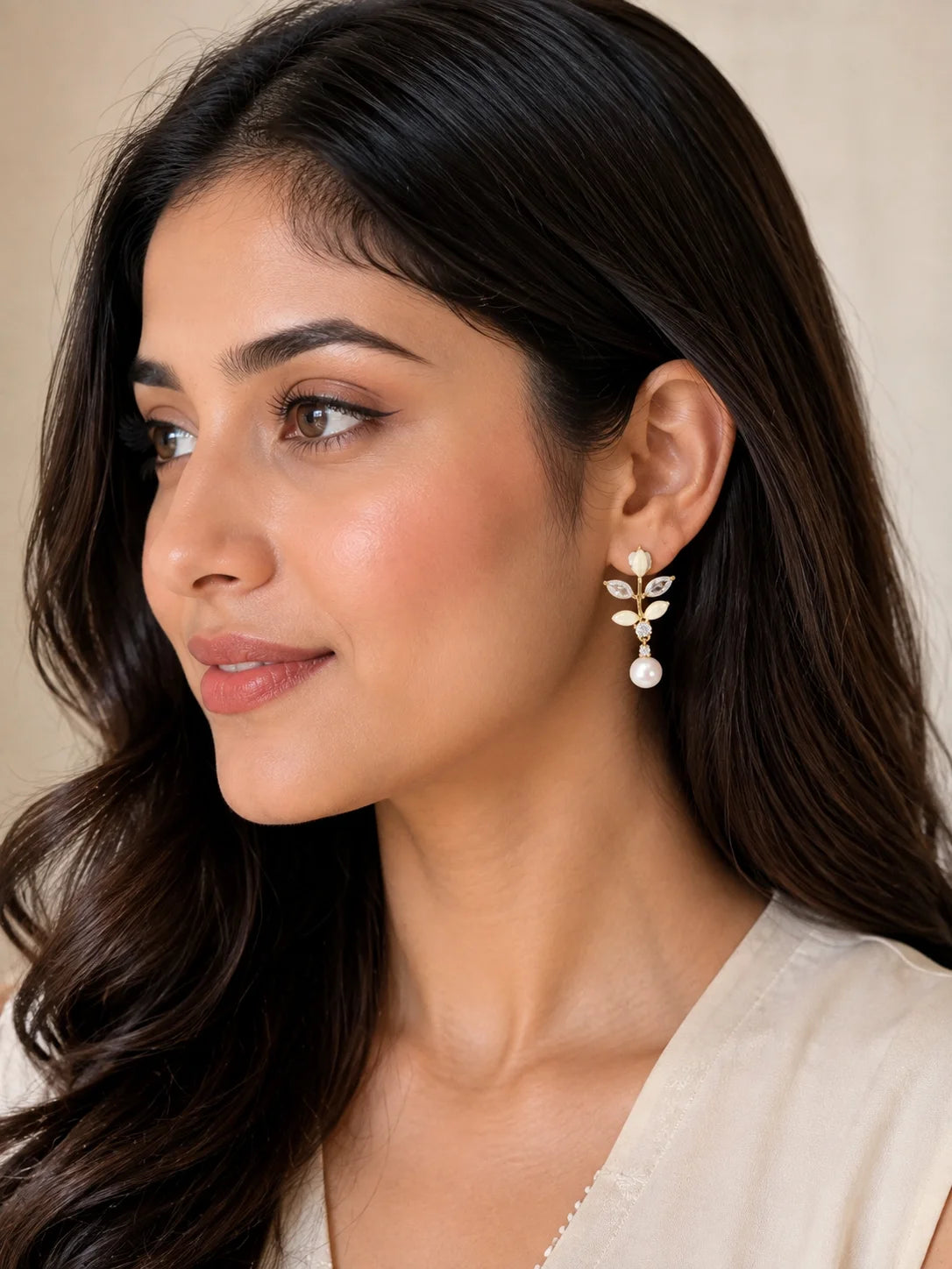 Pearl Floral Drop Earrings with Crystal Accents | LP Jewels