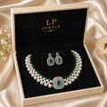 Freshwater Pearl Necklace Set with Emerald Green CZ | LP JEWELS