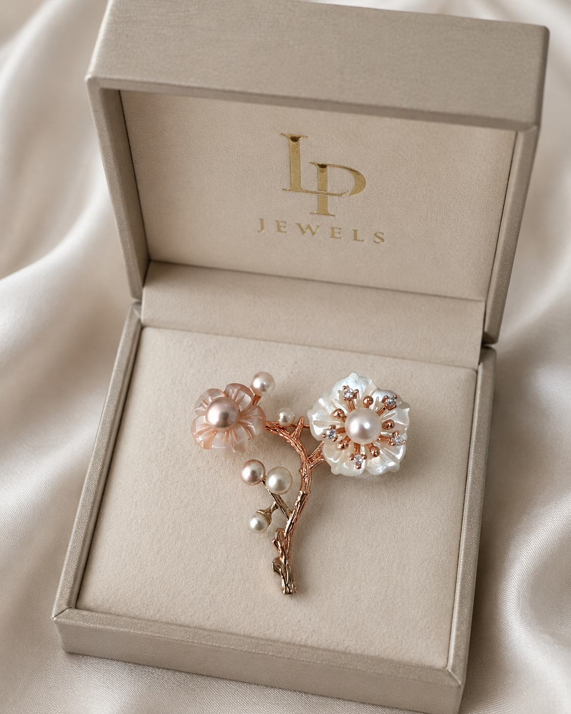 Floral Pearl Brooch Pin for Women | Rose Gold Flower Brooch | LP Jewels