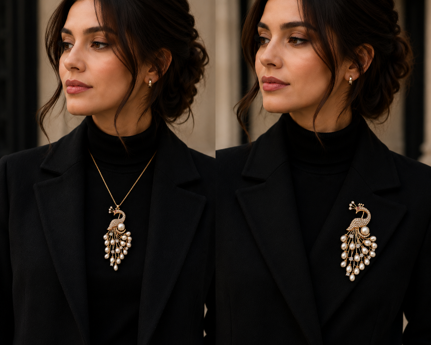 2-in-1 Peacock Pearl Pendant & Brooch | Rose Gold Jewelry | LP Jewels