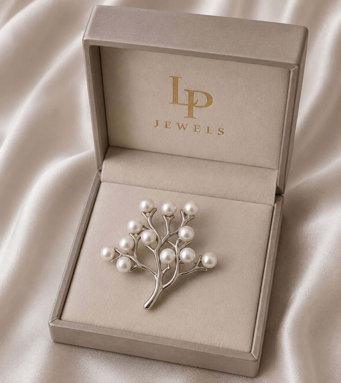 Pearl Branch Brooch Pin for Women | Silver-Tone Brooch | LP Jewels