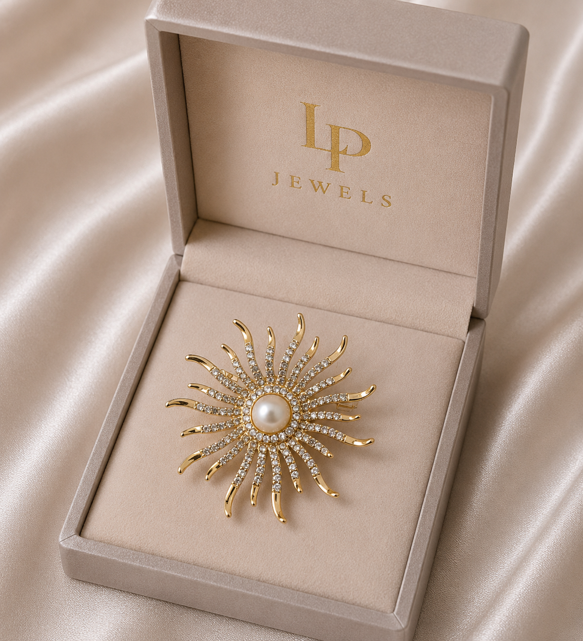 Sunburst Pearl Brooch & Pendant Necklace | 2-in-1 Crystal Jewelry | LP Jewels