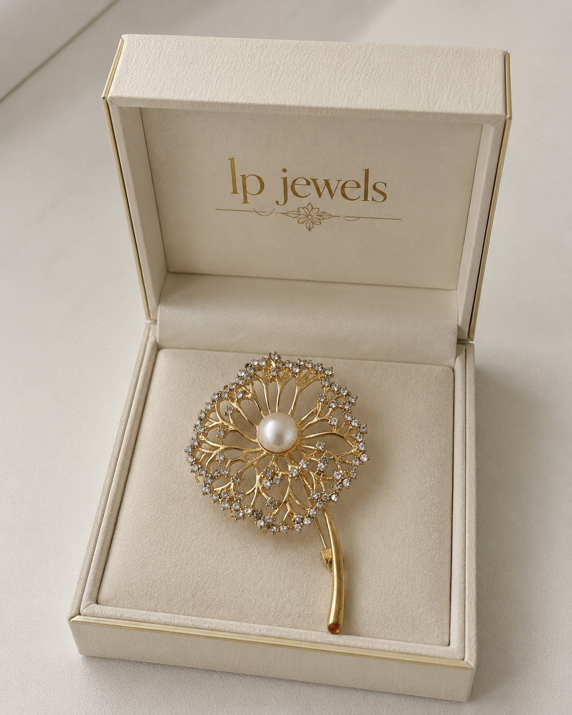 LP Jewels 2-in-1 Floral Pearl Brooch Pendant | Gold-Tone Crystal Flower Brooch Necklace