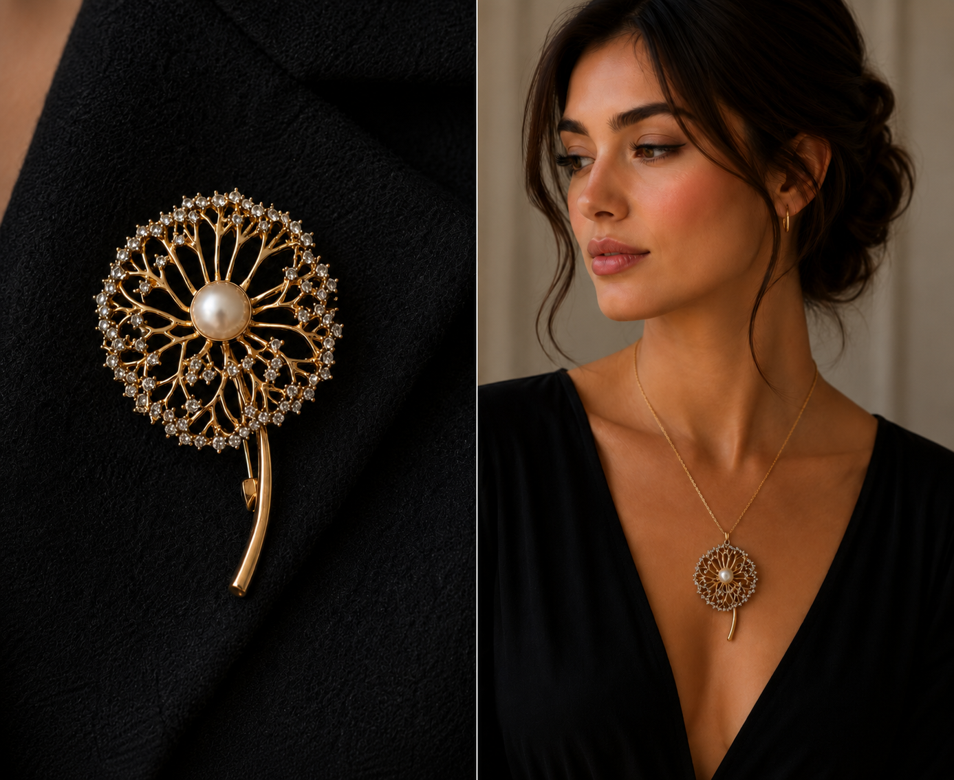 LP Jewels 2-in-1 Floral Pearl Brooch Pendant | Gold-Tone Crystal Flower Brooch Necklace