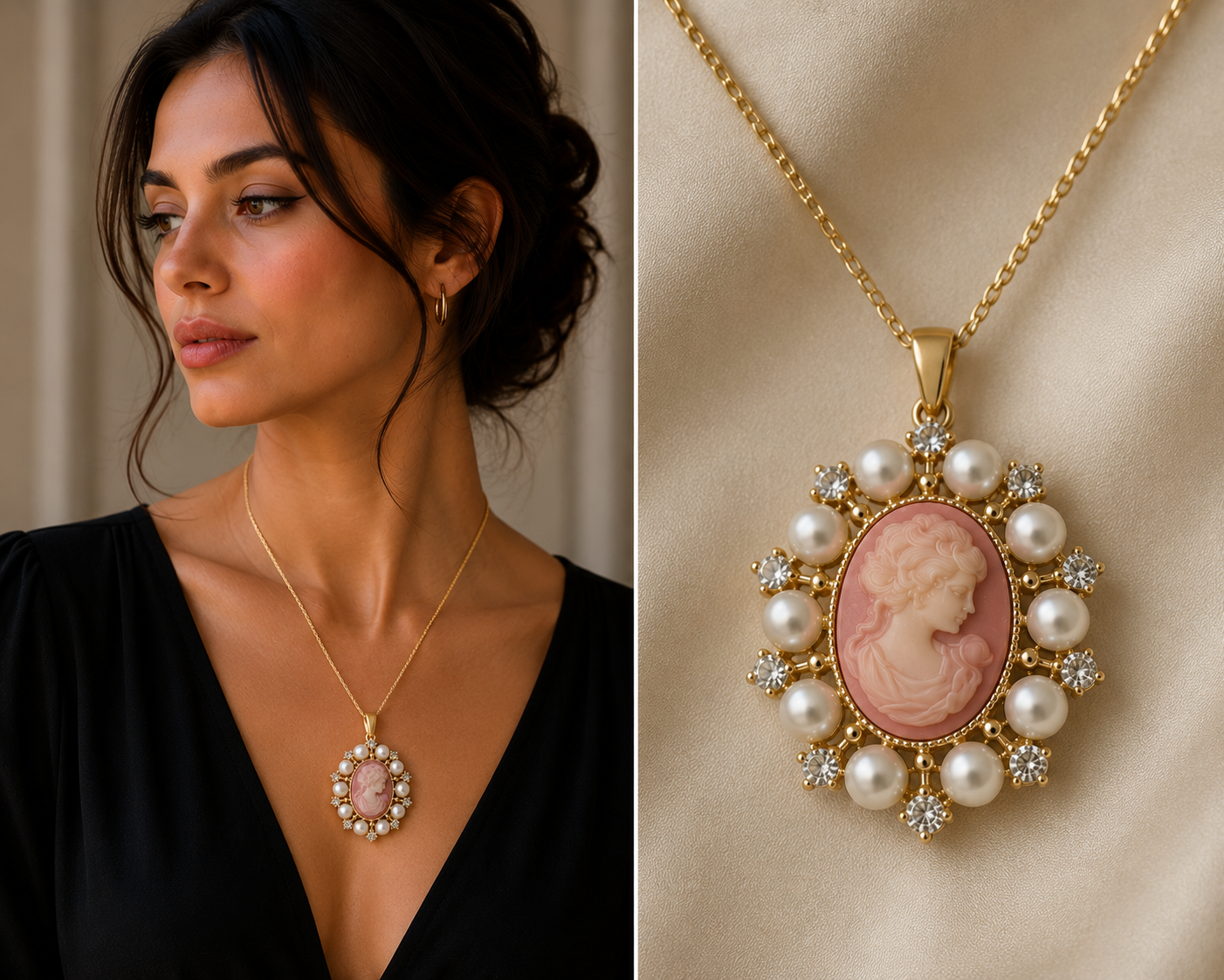 LP Jewels 2-in-1 Vintage Cameo Pearl Brooch Pendant – Gold-Tone Convertible Jewelry