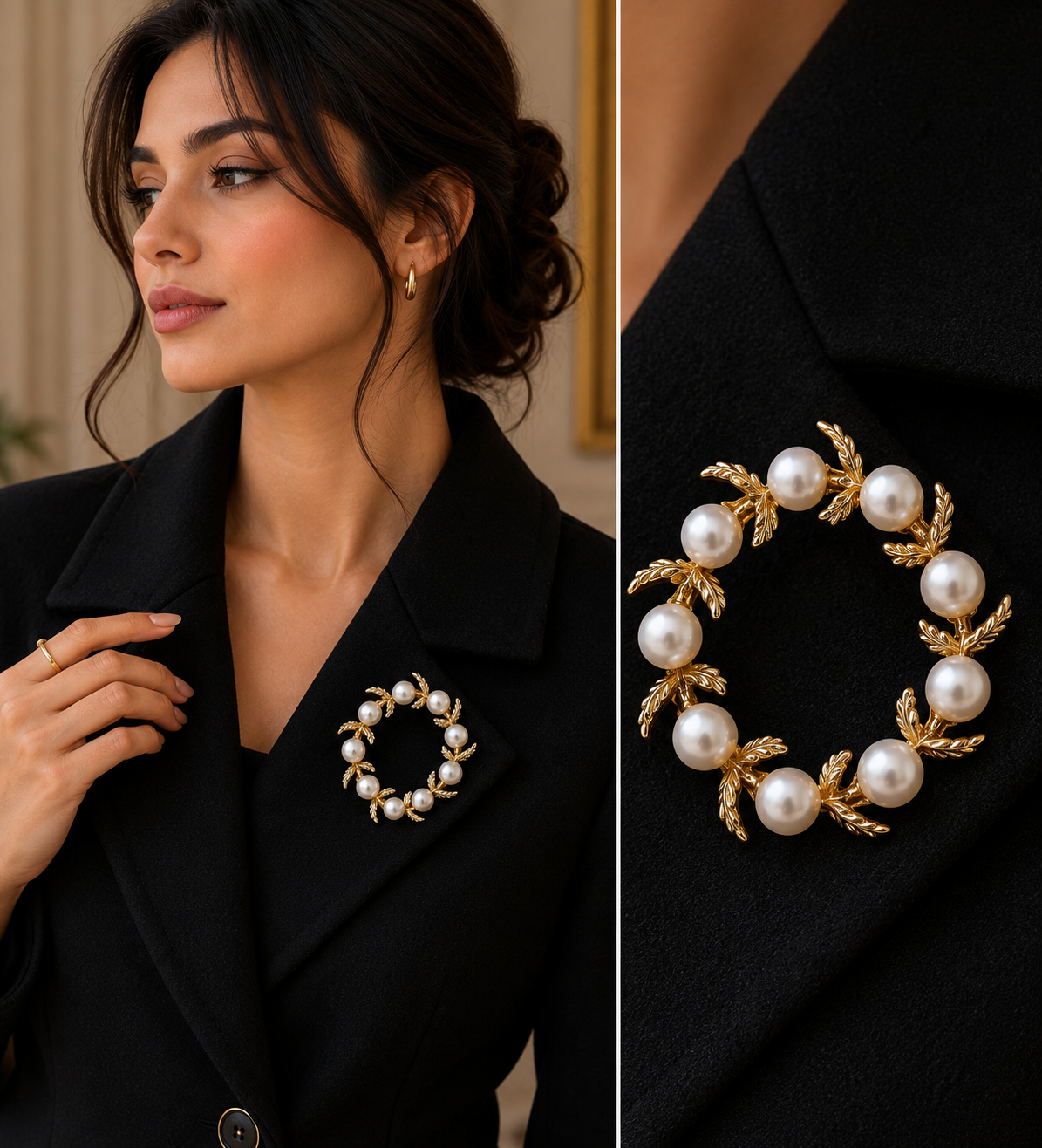 LP Jewels Pearl Wreath Brooch Pendant – 2-in-1 Gold-Tone Convertible Jewelry
