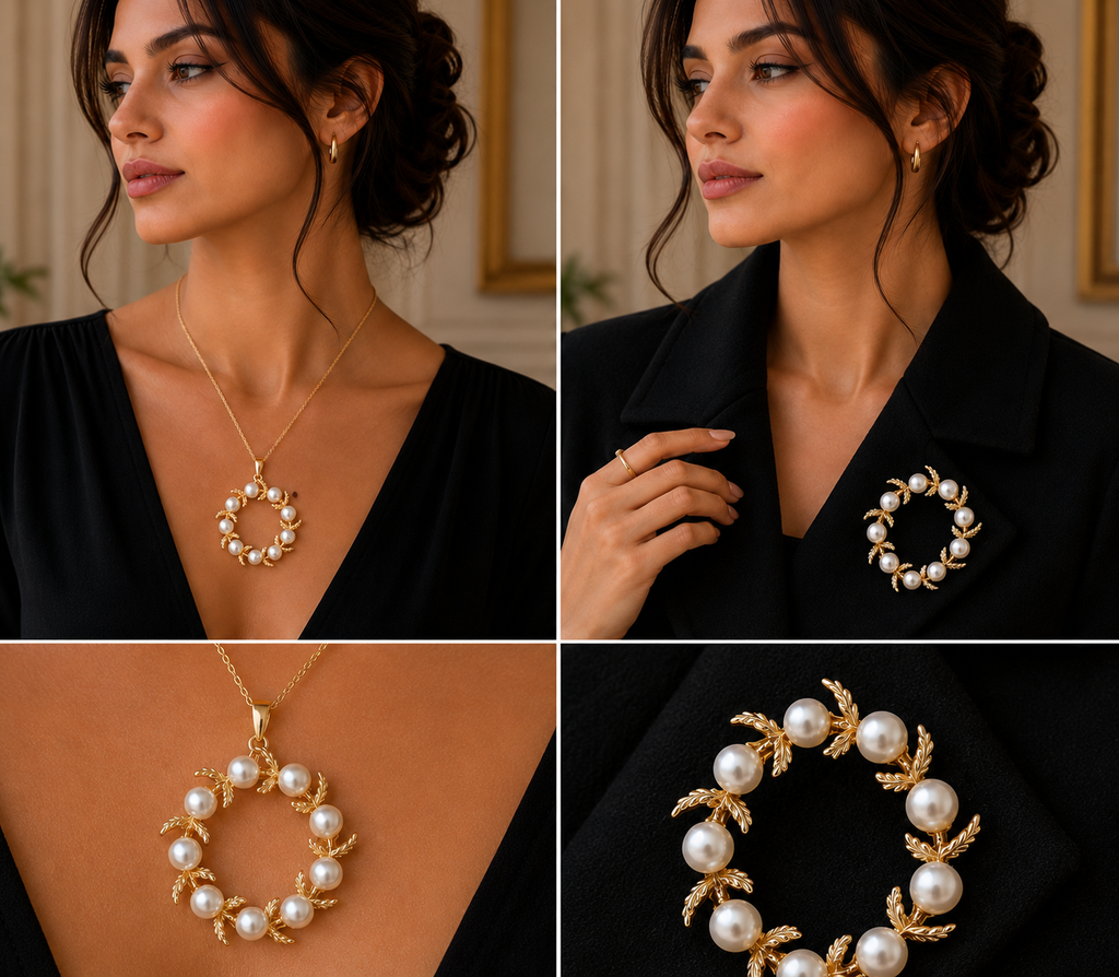LP Jewels Pearl Wreath Brooch Pendant – 2-in-1 Gold-Tone Convertible Jewelry
