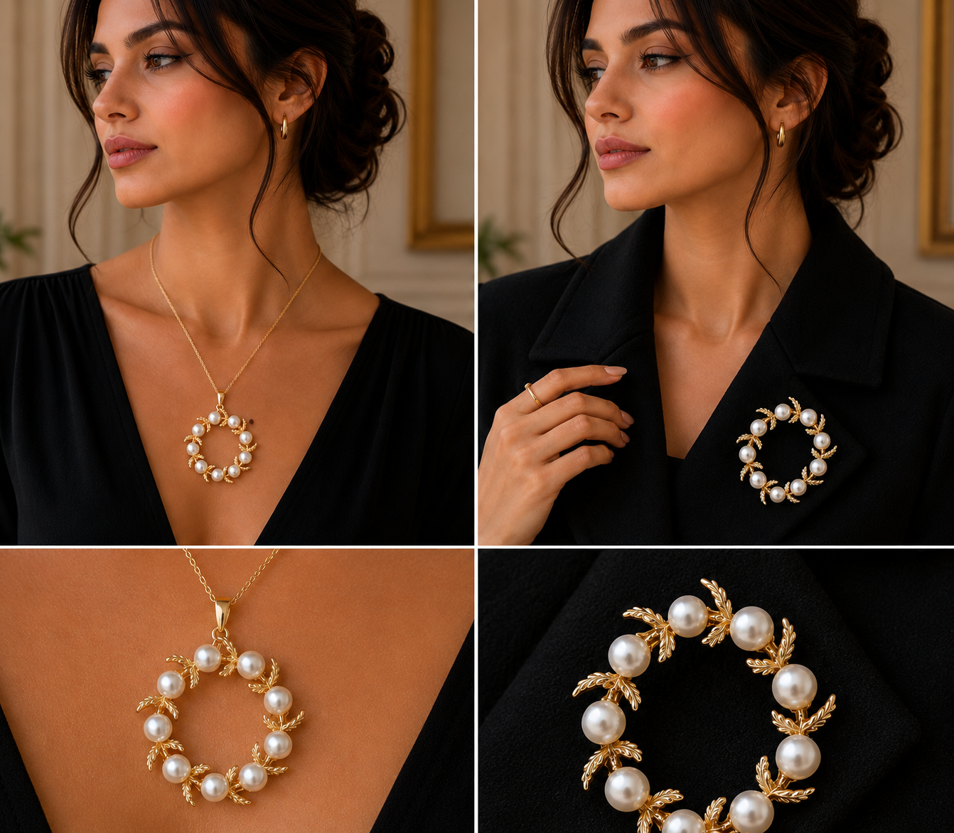 LP Jewels Pearl Wreath Brooch Pendant – 2-in-1 Gold-Tone Convertible Jewelry