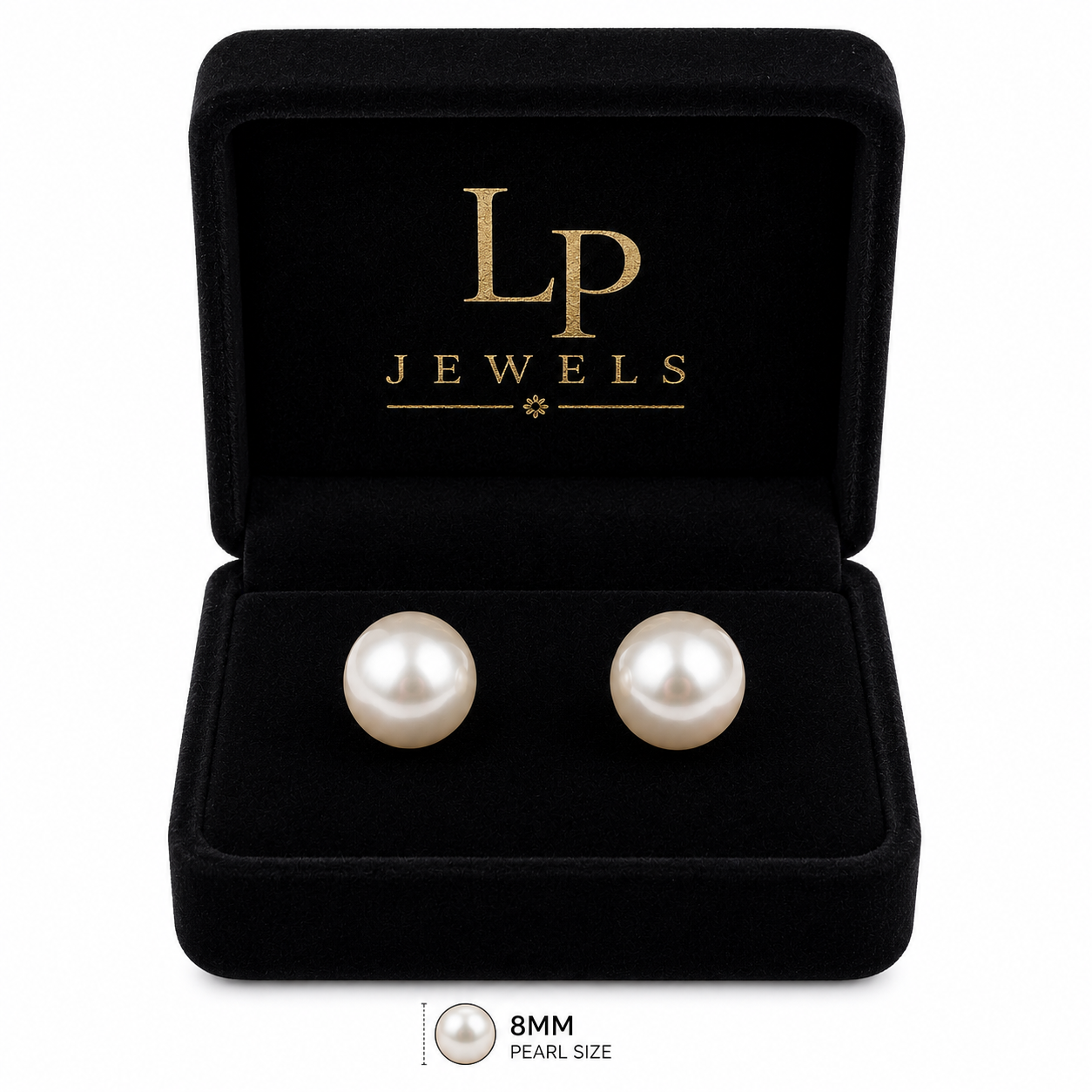 LP JEWELS 8mm South Sea Pearl Stud Earrings for Women | Classic Luxury Pearl Earrings