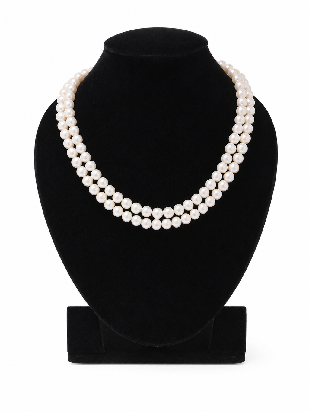 LP JEWELS 8mm Double Layered White Pearl Necklace for Women | Classic Round Pearl Necklace