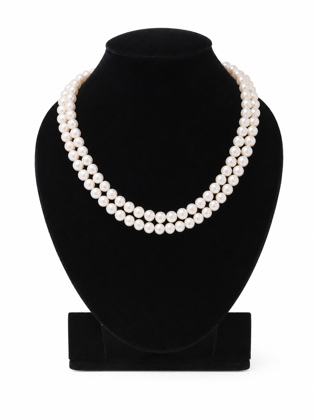 LP JEWELS 8mm Double Layered White Pearl Necklace for Women | Classic Round Pearl Necklace