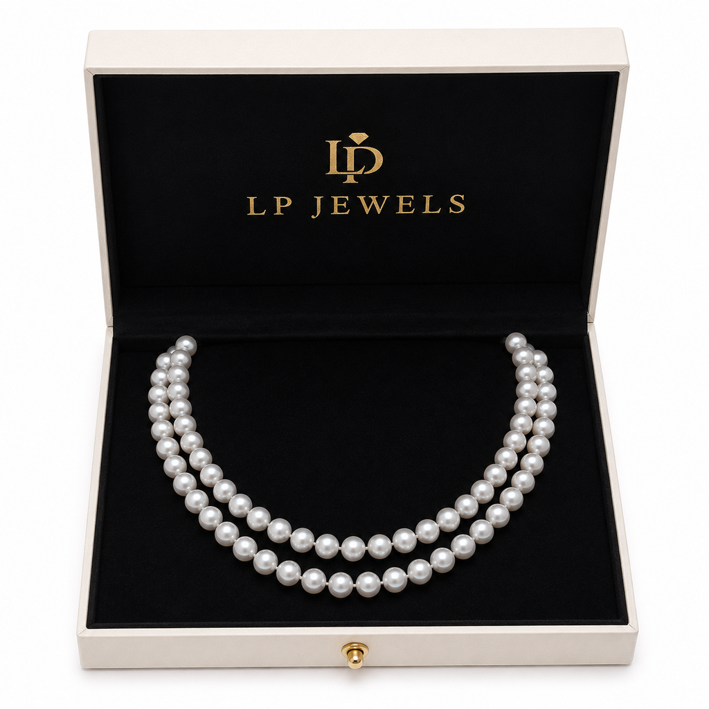 LP Jewels Light Grey Freshwater Pearl Double Layer Necklace & Stud Earrings Set