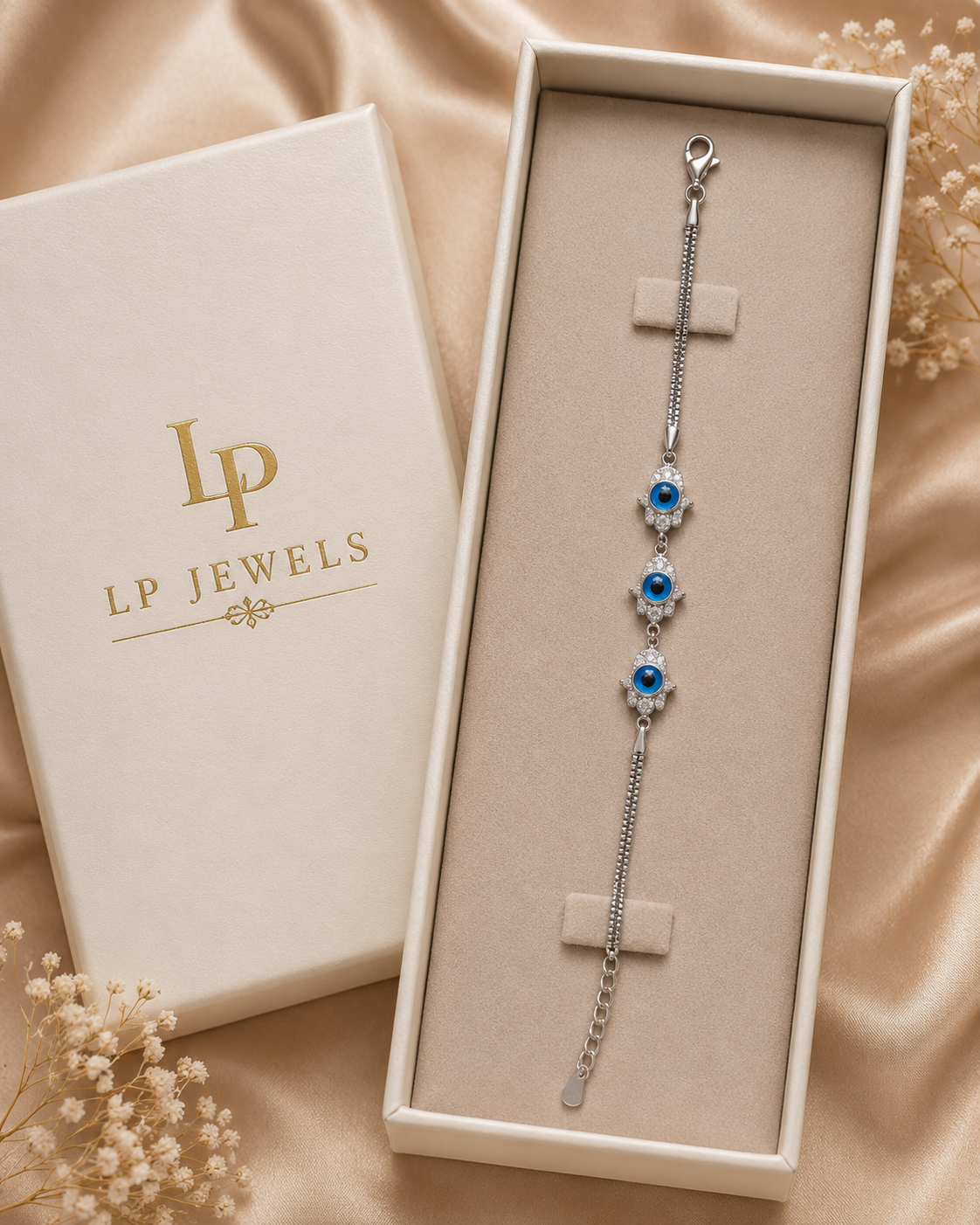 925 Sterling Silver Hamsa Hand Evil Eye Bracelet for Women | Protection Charm Bracelet | LP Jewels