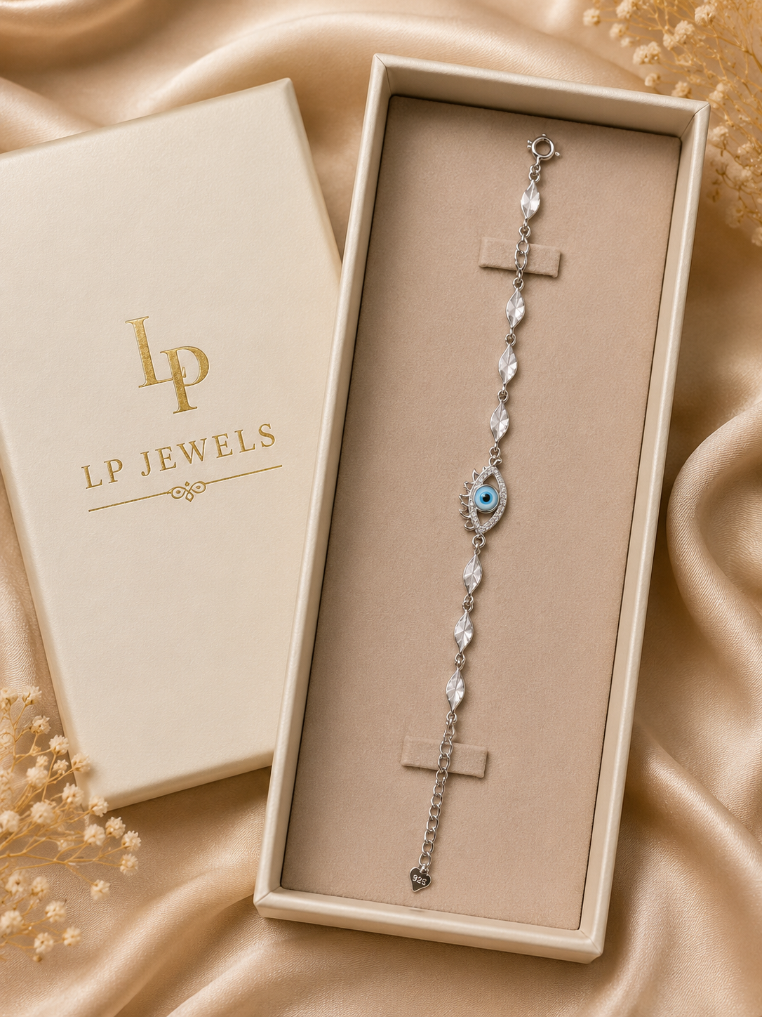 925 Sterling Silver Evil Eye Charm Station Bracelet for Women | Adjustable Nazar Bracelet | LP Jewels