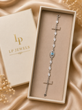 925 Sterling Silver Evil Eye Charm Station Bracelet for Women | Adjustable Nazar Bracelet | LP Jewels