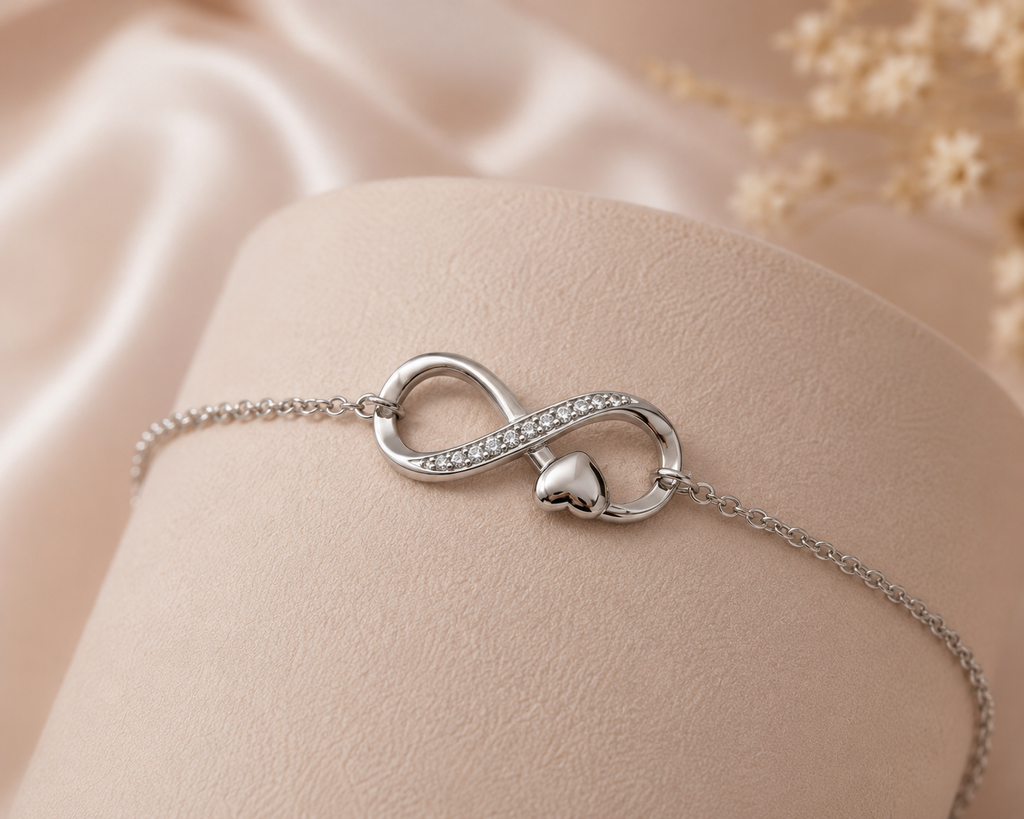 925 Sterling Silver Infinity Heart Bracelet for Women | Adjustable CZ Bracelet