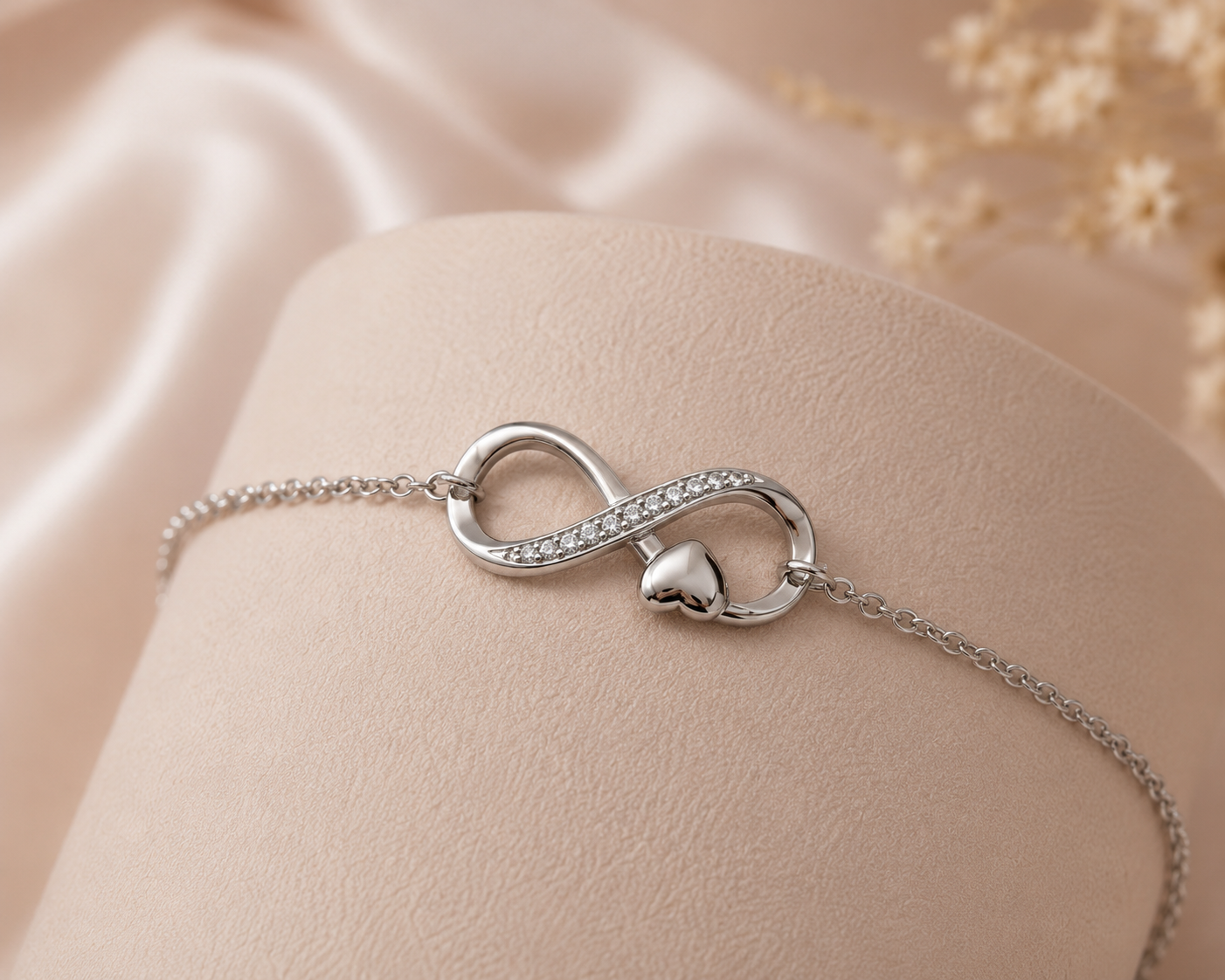 925 Sterling Silver Infinity Heart Bracelet for Women | Adjustable CZ Bracelet
