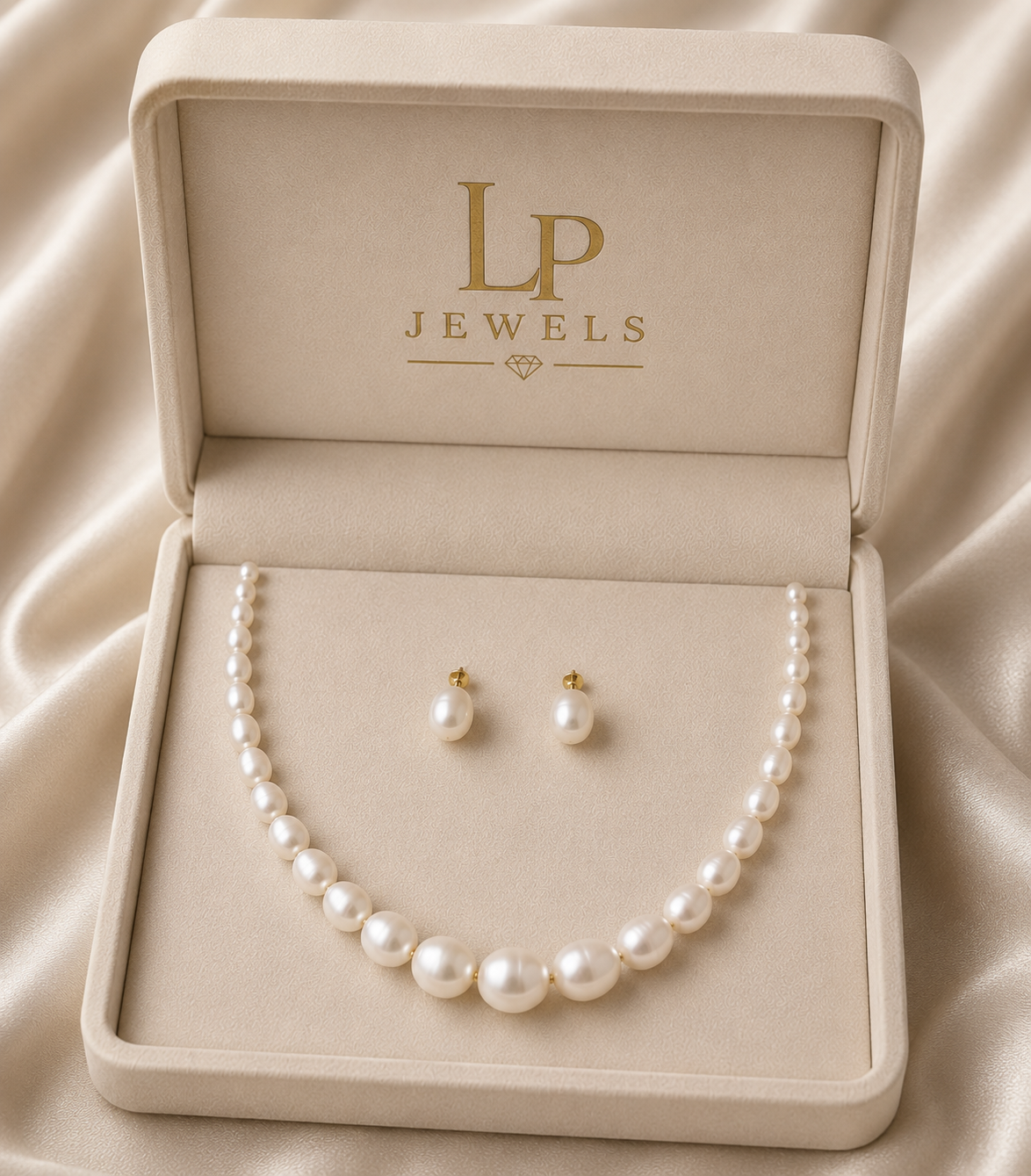 Elegant Graduated Oval Pearl Necklace Set for Women | Pearl Necklace with Stud Earrings | LP Jewels