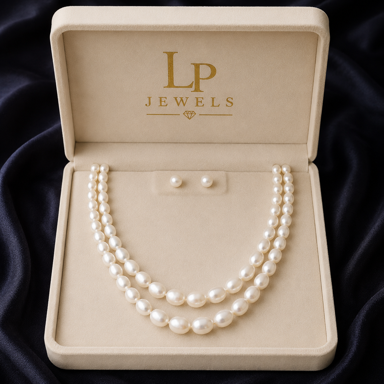 Luxury Double Layer Oval Pearl Necklace Set for Women | Elegant Pearl Jewelry with Earrings | LP Jewels