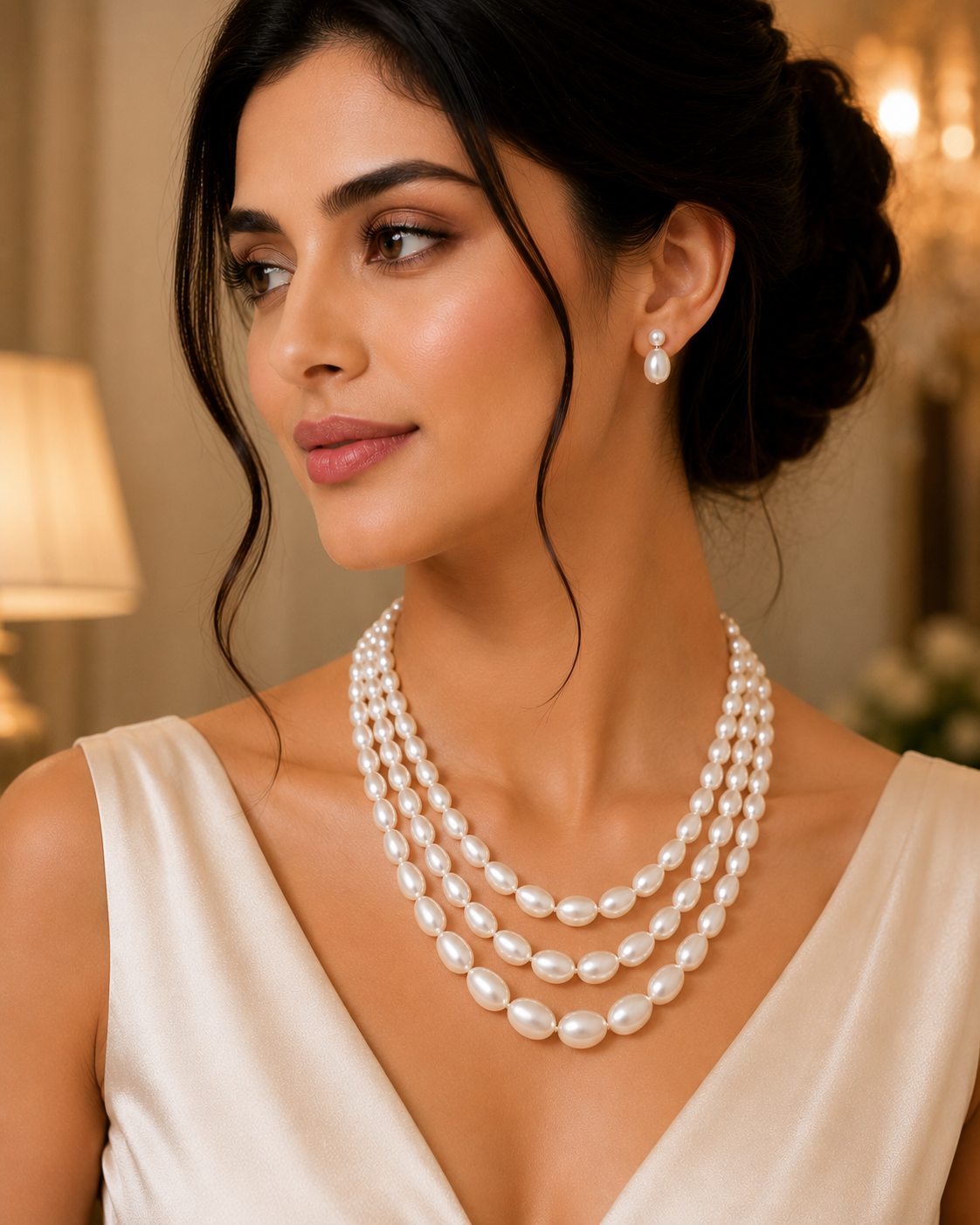Luxury 3 Layer Graduated Oval Pearl Necklace Set for Women | Elegant Pearl Jewelry | LP Jewels
