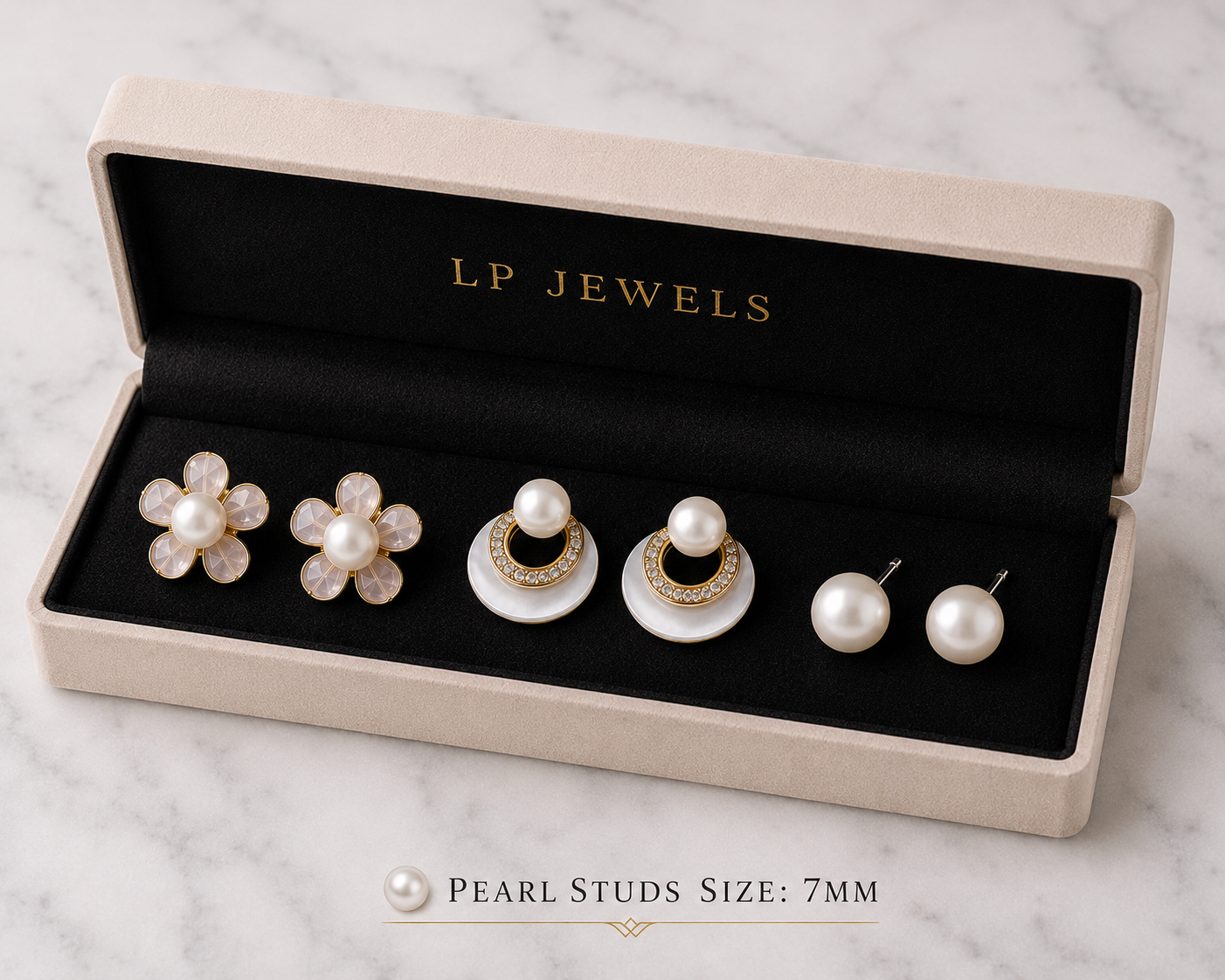Floral Pearl Earring Combo Set with 7mm Pearl Studs | LP Jewels