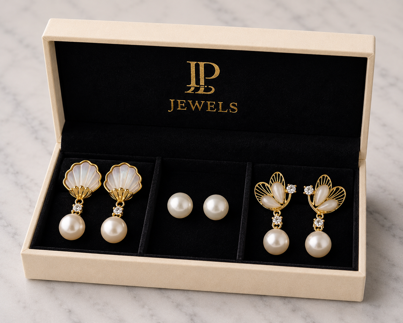 Pearl Elegance Earring Combo Set for Women | 3-Pair Pearl & Gold-Tone Earrings | LP Jewels