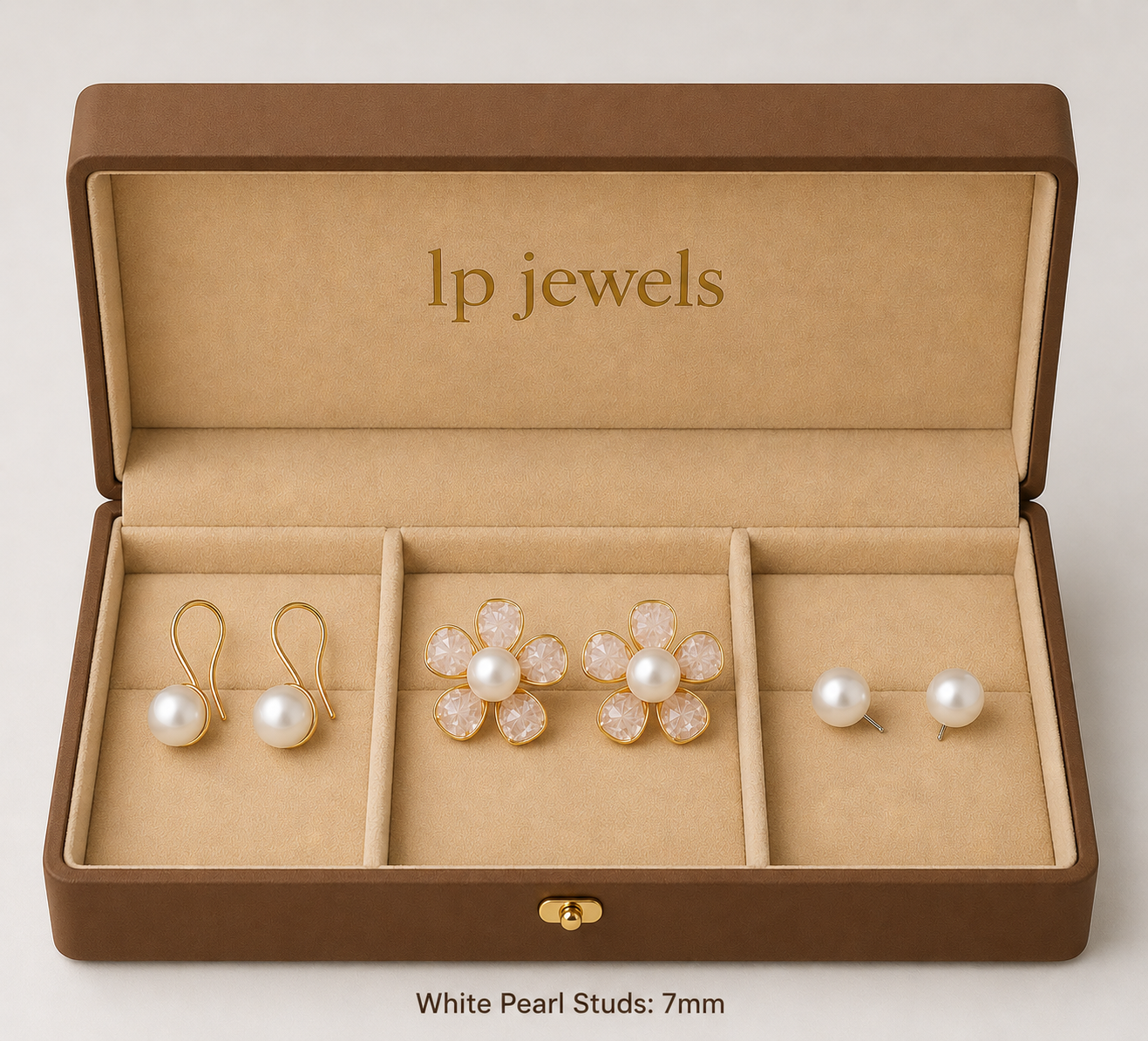 LP Jewels Pearl Earring Trio Gift Set | Floral, Drop & 7mm Pearl Studs