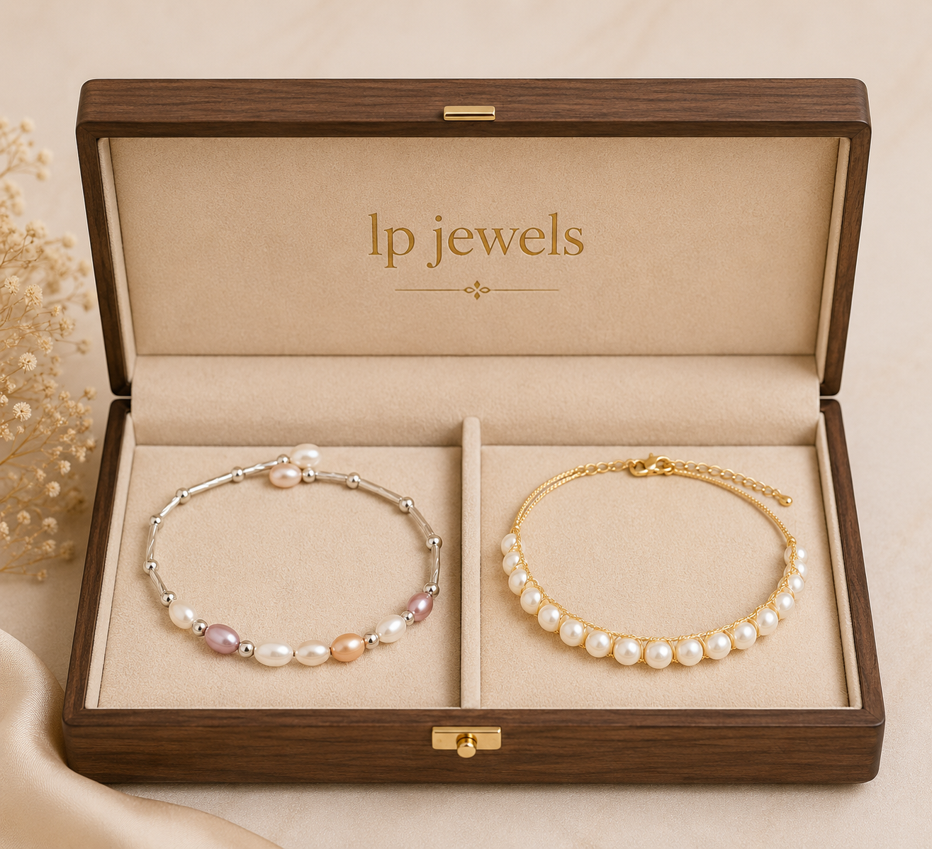 Premium Freshwater Pearl & Gold-Tone Bracelet Duo Set