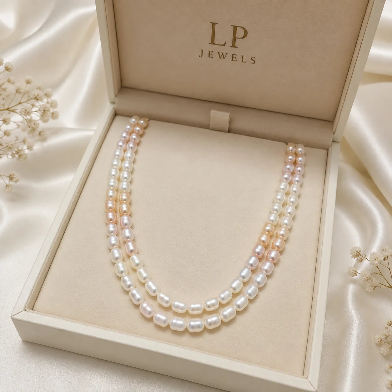 Double Layer Freshwater Pearl Necklace Set | LP JEWELS India