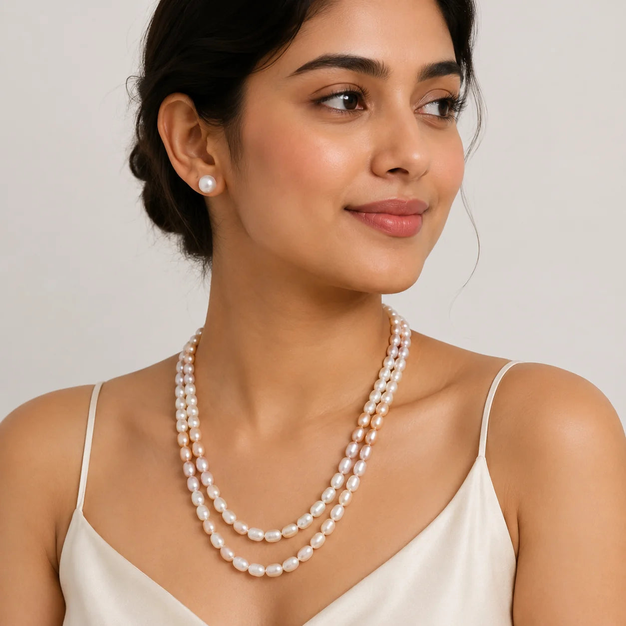 Double Layer Freshwater Pearl Necklace Set | LP JEWELS India