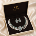 Dual Layer Freshwater Pearl Necklace Set with Green CZ | LP JEWELS