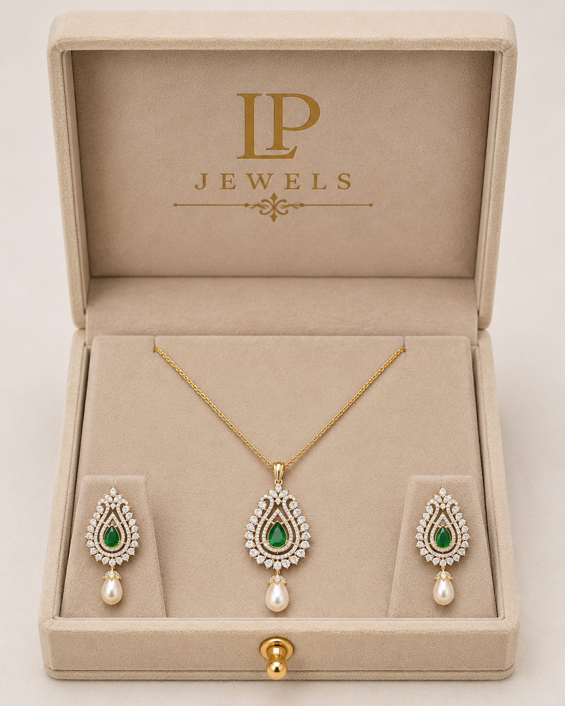 Green Stone & Pearl Pendant Set Combo | B1G1 Free