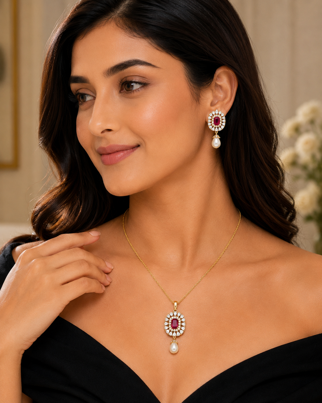 Pearl & Ruby Pendant Set Combo | B1G1 Free