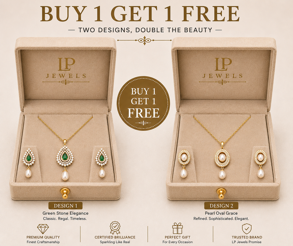 Green Stone & Pearl Pendant Set Combo | B1G1 Free