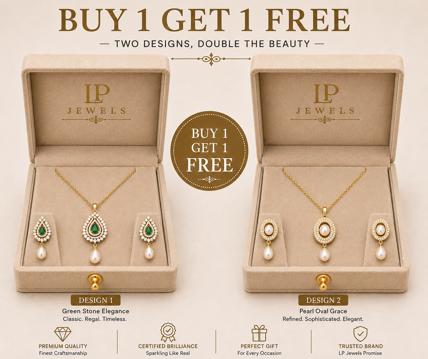 Green Stone & Pearl Pendant Set Combo | B1G1 Free
